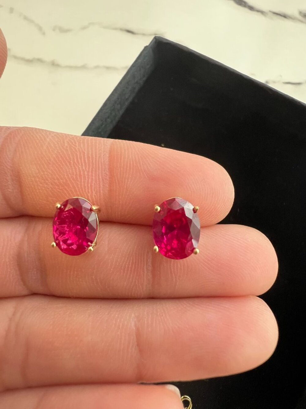 ruby pierced earring lab created ruby oval stud 18KYG plated earrings Classic